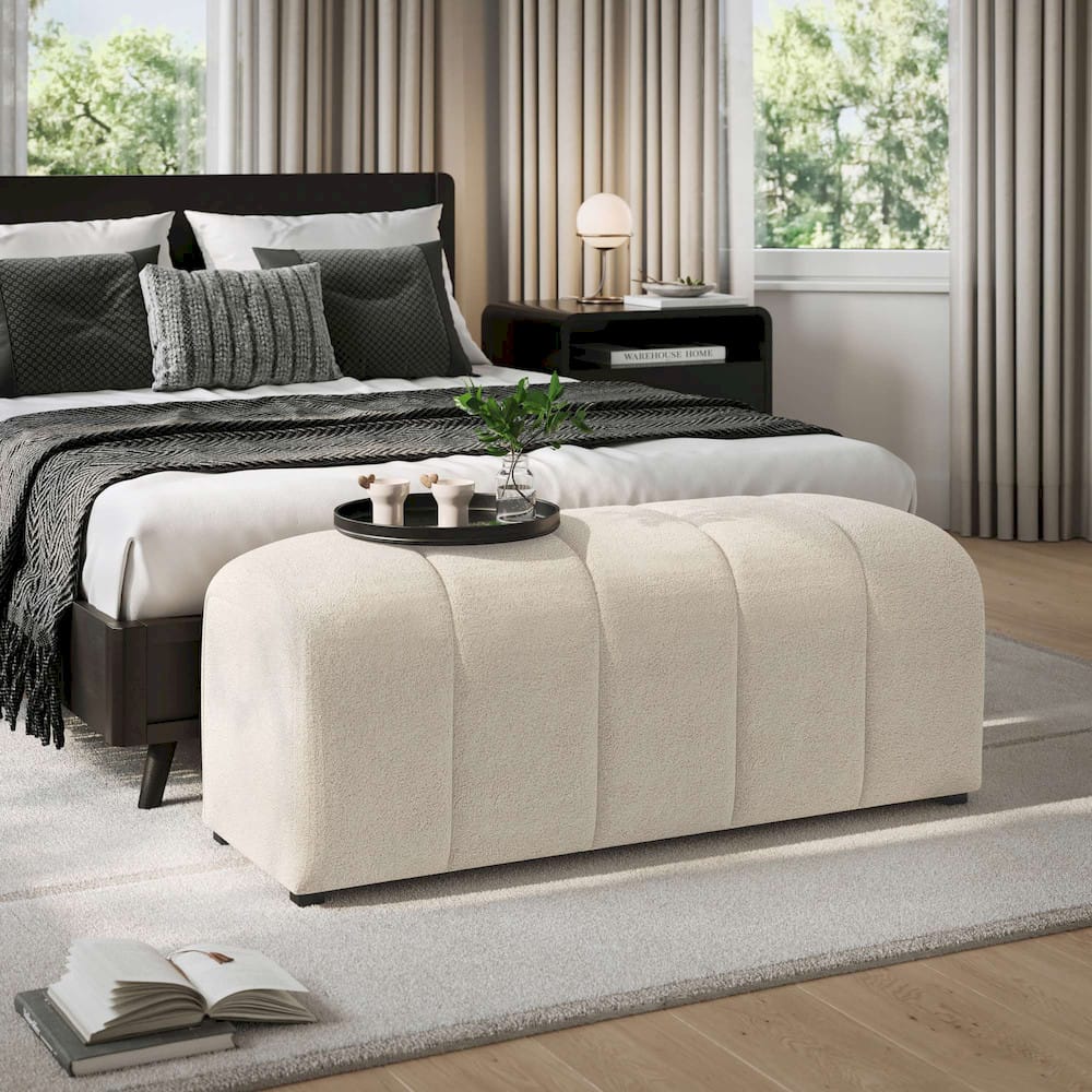 Jofran - Tess Contemporary Modern Ivory Boucle Upholstered Plush Bench, Natural Cream - 2271-TESSBNNAT view 7
