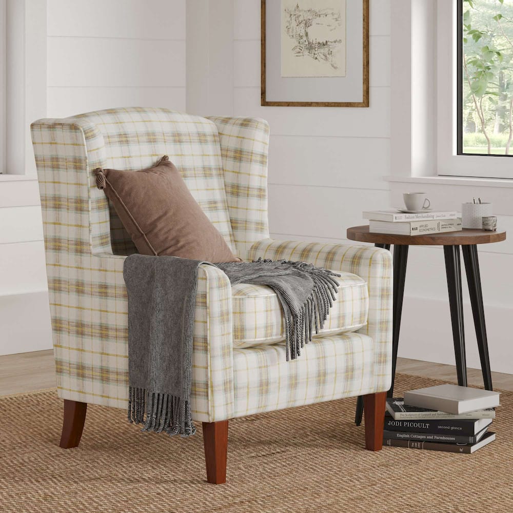 Jofran - Thompson Traditional Classic Wingback Upholstered Accent Chair, Plaid - TAYLOR-CH-MULTI view 6