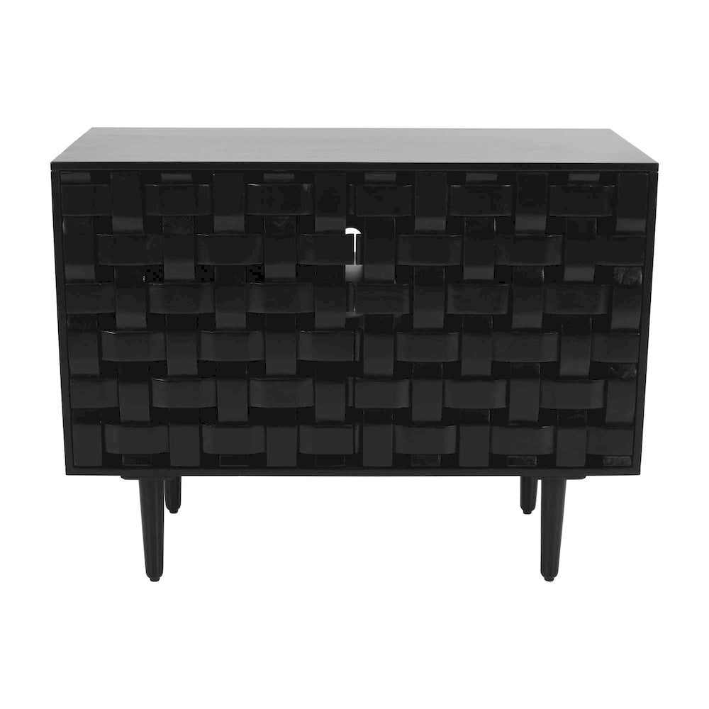 Jofran - Trent 42in Solid Wood Carved Modern Rustic Woven Sideboard Accent Cabinet with Storage - Black - 2487-42 view 1