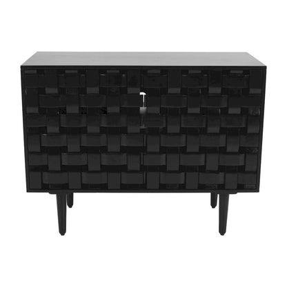Jofran - Trent 42in Solid Wood Carved Modern Rustic Woven Sideboard Accent Cabinet with Storage - Black - 2487-42 view 1