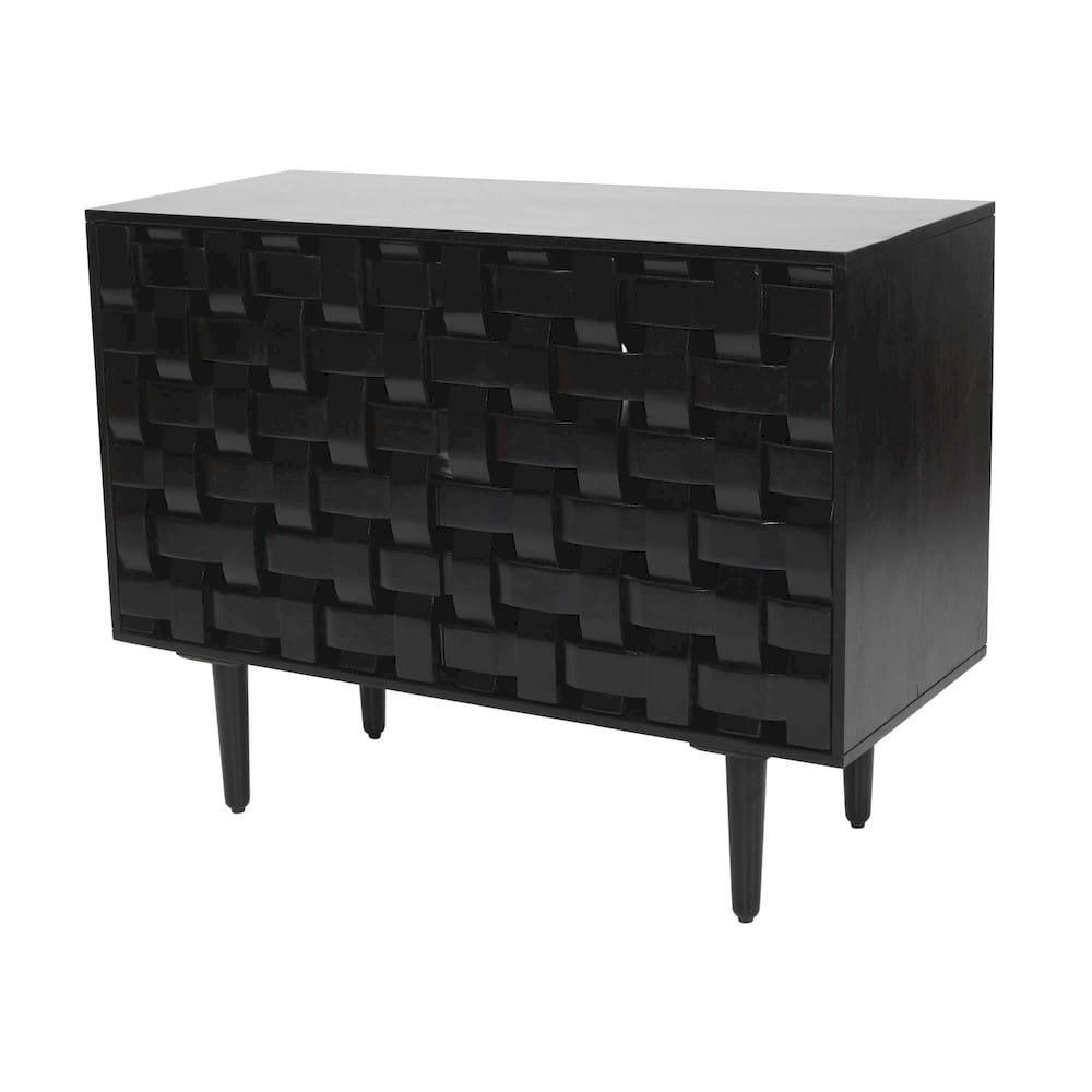 Jofran - Trent 42in Solid Wood Carved Modern Rustic Woven Sideboard Accent Cabinet with Storage - Black - 2487-42 view 2