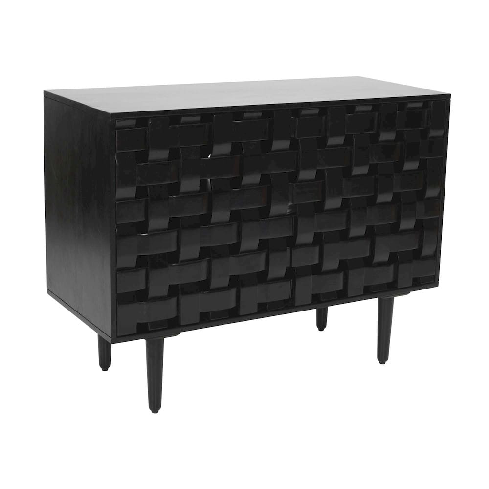 Jofran - Trent 42in Solid Wood Carved Modern Rustic Woven Sideboard Accent Cabinet with Storage - Black - 2487-42 view 3