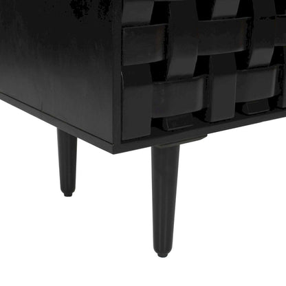Jofran - Trent 42in Solid Wood Carved Modern Rustic Woven Sideboard Accent Cabinet with Storage - Black - 2487-42 view 6