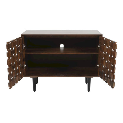Jofran - Trent 42in Solid Wood Carved Modern Rustic Woven Sideboard Accent Cabinet with Storage - Black - 2487-42 view 7