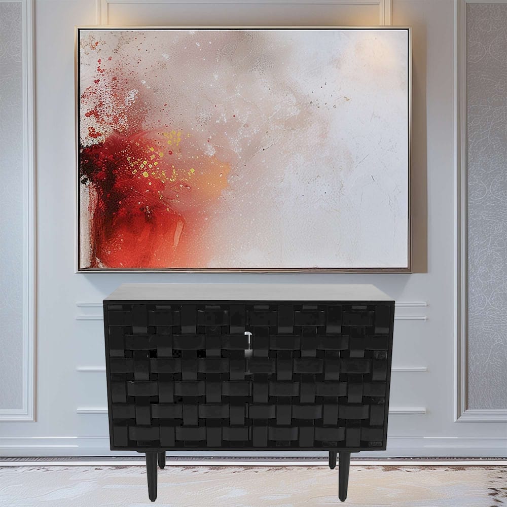 Jofran - Trent 42in Solid Wood Carved Modern Rustic Woven Sideboard Accent Cabinet with Storage - Black - 2487-42 view 8