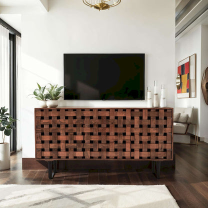 Jofran - Trent 60in Solid Wood Carved Modern Rustic Woven Sideboard Storage Cabinet - 2387-60 view 5