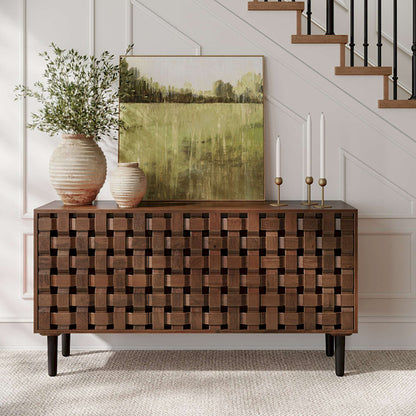 Jofran - Trent 60in Solid Wood Carved Modern Rustic Woven Sideboard Storage Cabinet - 2387-60 view 10