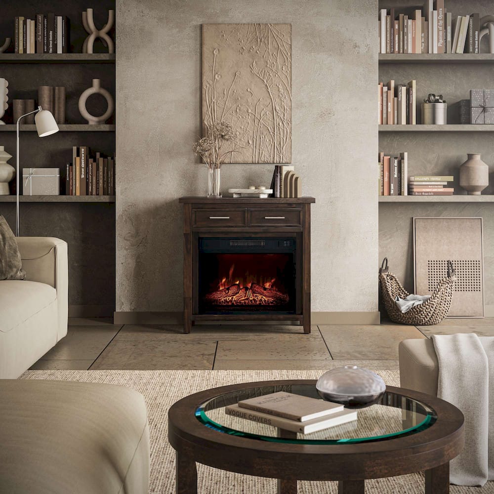 Jofran - Urban Icon Contemporary 32in Electric Fireplace Console TV Stand in Merlot Finish - 2002-FP32 view 5