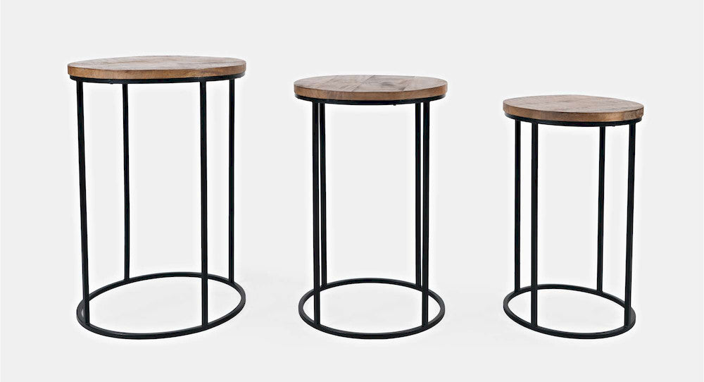 Jofran - Warner Round Modern Rustic Solid Wood and Metal Nesting End Tables - Set of 3 in Rustic Brown - 2330-WARNERAM view 1