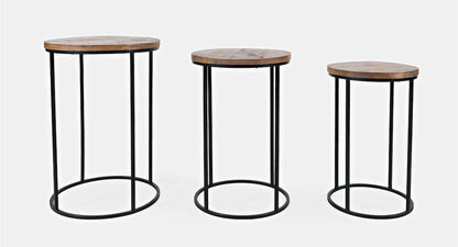 Jofran - Warner Round Modern Rustic Solid Wood and Metal Nesting End Tables - Set of 3 in Rustic Brown - 2330-WARNERAM view 1