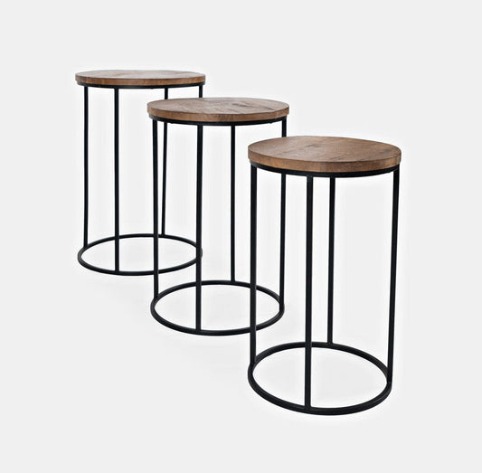Jofran - Warner Round Modern Rustic Solid Wood and Metal Nesting End Tables - Set of 3 in Rustic Brown - 2330-WARNERAM view 1