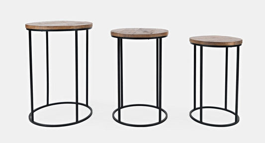 Jofran - Warner Round Modern Rustic Solid Wood and Metal Nesting End Tables - Set of 3 in Rustic Brown - 2330-WARNERAM view 2