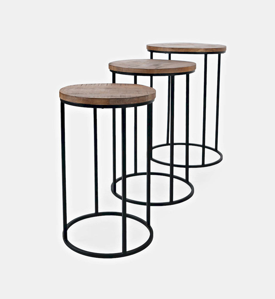 Jofran - Warner Round Modern Rustic Solid Wood and Metal Nesting End Tables - Set of 3 in Rustic Brown - 2330-WARNERAM view 3