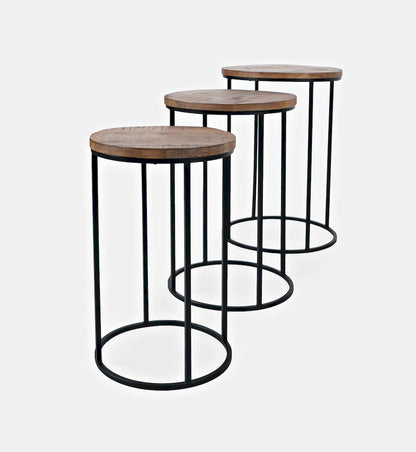 Jofran - Warner Round Modern Rustic Solid Wood and Metal Nesting End Tables - Set of 3 in Rustic Brown - 2330-WARNERAM view 3