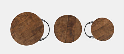 Jofran - Warner Round Modern Rustic Solid Wood and Metal Nesting End Tables - Set of 3 in Rustic Brown - 2330-WARNERAM view 5
