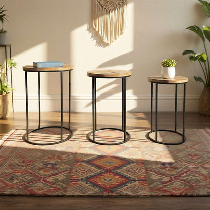 Jofran - Warner Round Modern Rustic Solid Wood and Metal Nesting End Tables - Set of 3 in Rustic Brown - 2330-WARNERAM view 6