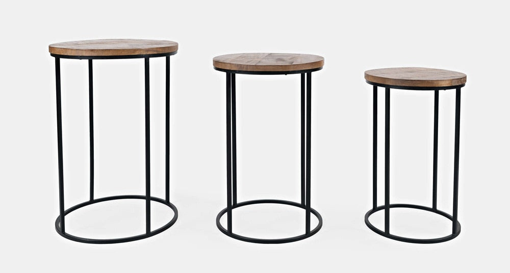 Jofran - Warner Round Modern Rustic Solid Wood and Metal Nesting End Tables - Set of 3 in Rustic Brown - 2330-WARNERAM veiw 1