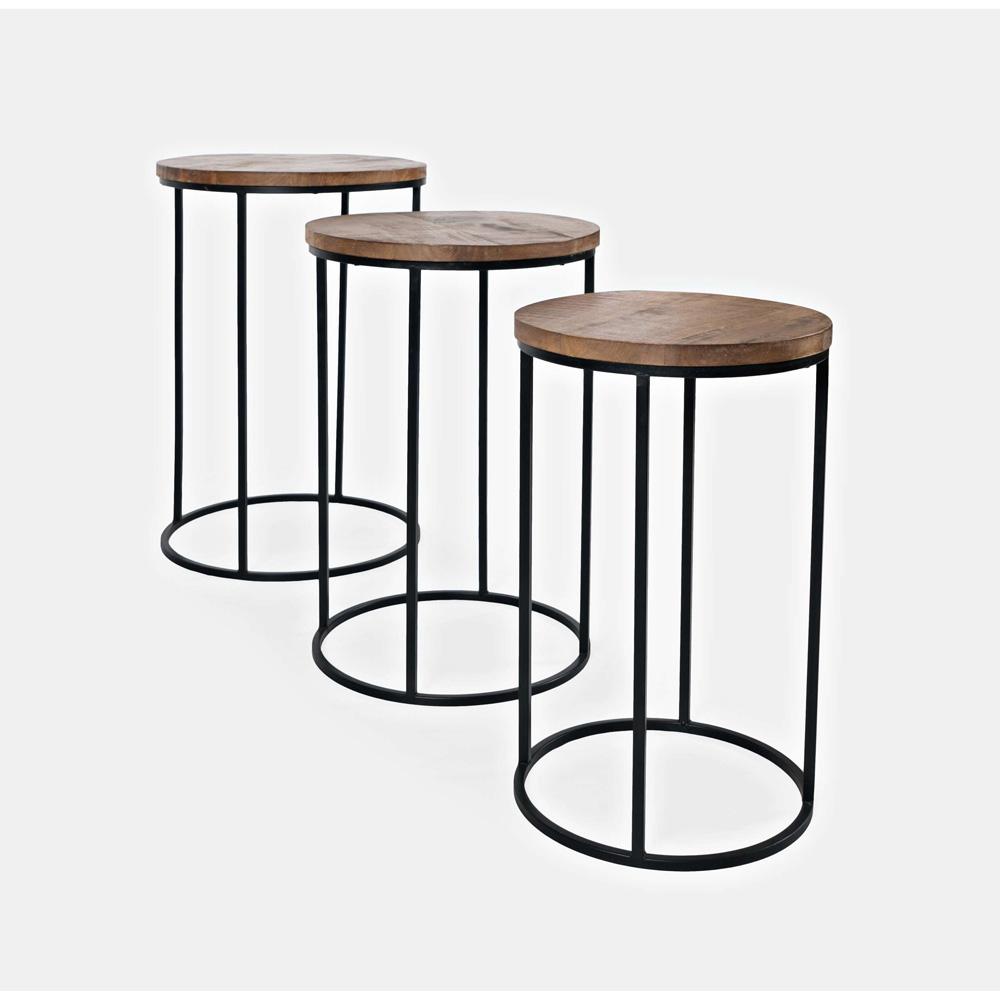 Jofran - Warner Round Modern Rustic Solid Wood and Metal Nesting End Tables - Set of 3 in Rustic Brown - 2330-WARNERAM veiw 2