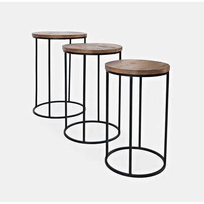 Jofran - Warner Round Modern Rustic Solid Wood and Metal Nesting End Tables - Set of 3 in Rustic Brown - 2330-WARNERAM veiw 2