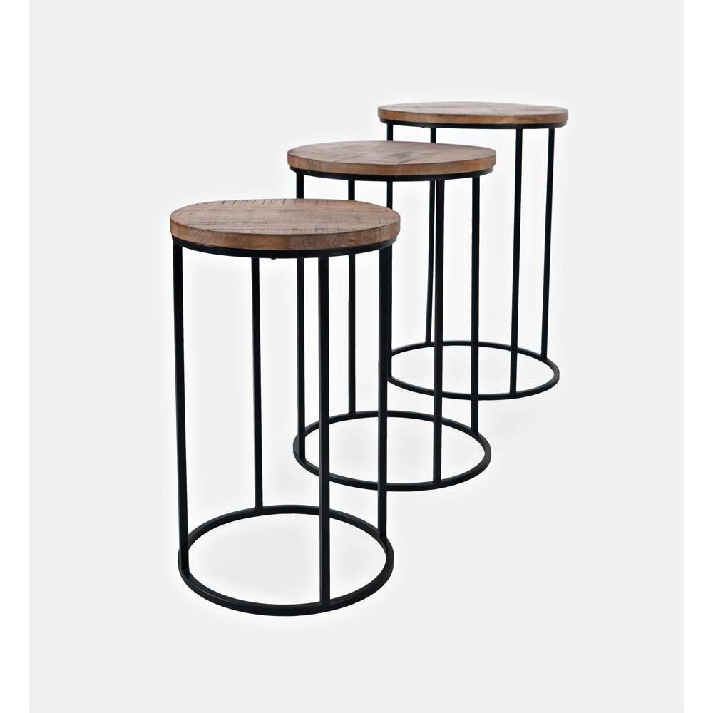 Jofran - Warner Round Modern Rustic Solid Wood and Metal Nesting End Tables - Set of 3 in Rustic Brown - 2330-WARNERAM veiw 3