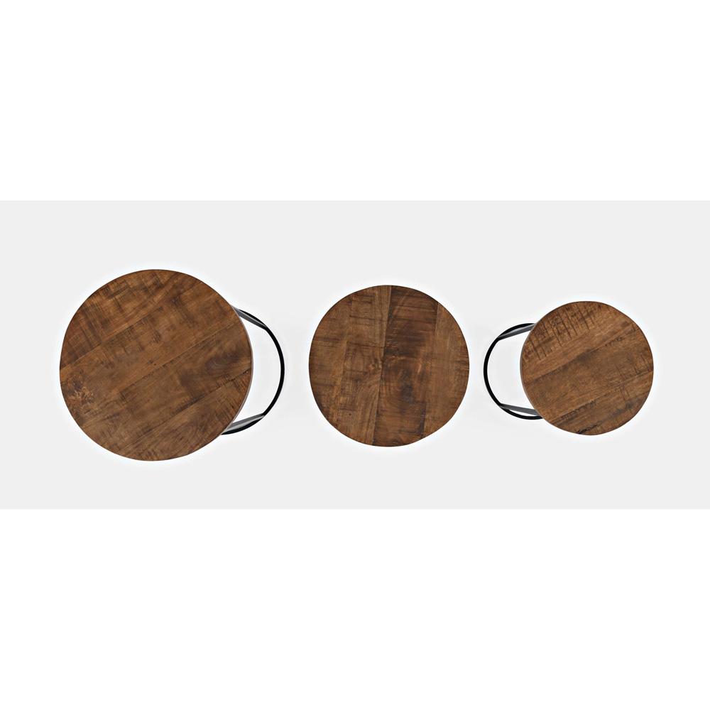 Jofran - Warner Round Modern Rustic Solid Wood and Metal Nesting End Tables - Set of 3 in Rustic Brown - 2330-WARNERAM veiw 4