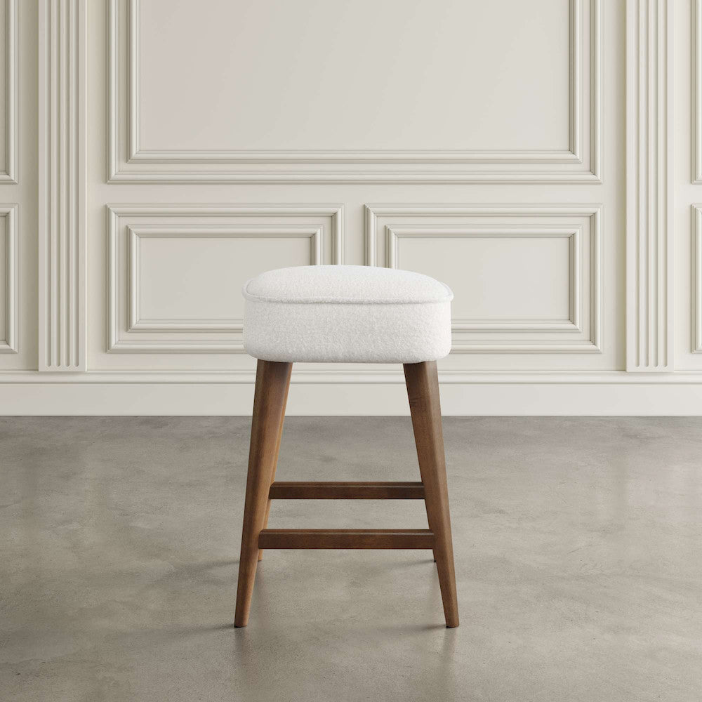 Jofran - Wes Mid-Century Modern Boucle Upholstery Backless Counter Barstool (Set of 2) - Walnut - 2271-WESBLWAL view 3