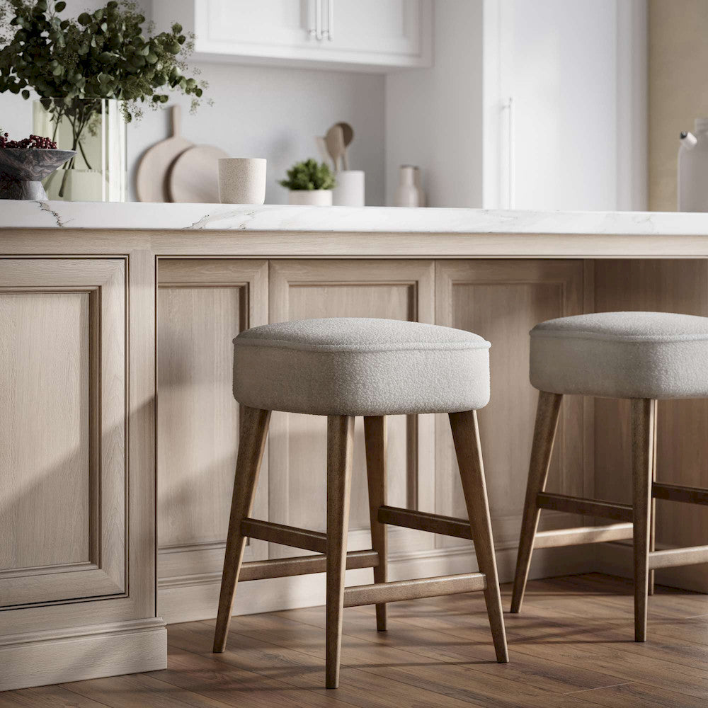 Jofran - Wes Mid-Century Modern Boucle Upholstery Backless Counter Barstool (Set of 2) - Walnut - 2271-WESBLWAL view 5