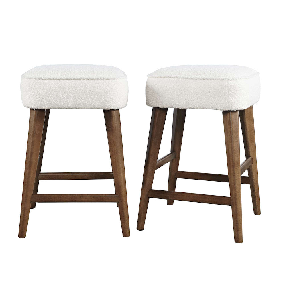 Jofran - Wes Mid-Century Modern Boucle Upholstery Backless Counter Barstool (Set of 2) - Walnut - 2271-WESBLWAL view 6