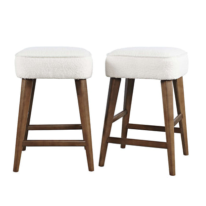 Jofran - Wes Mid-Century Modern Boucle Upholstery Backless Counter Barstool (Set of 2) - Walnut - 2271-WESBLWAL view 6