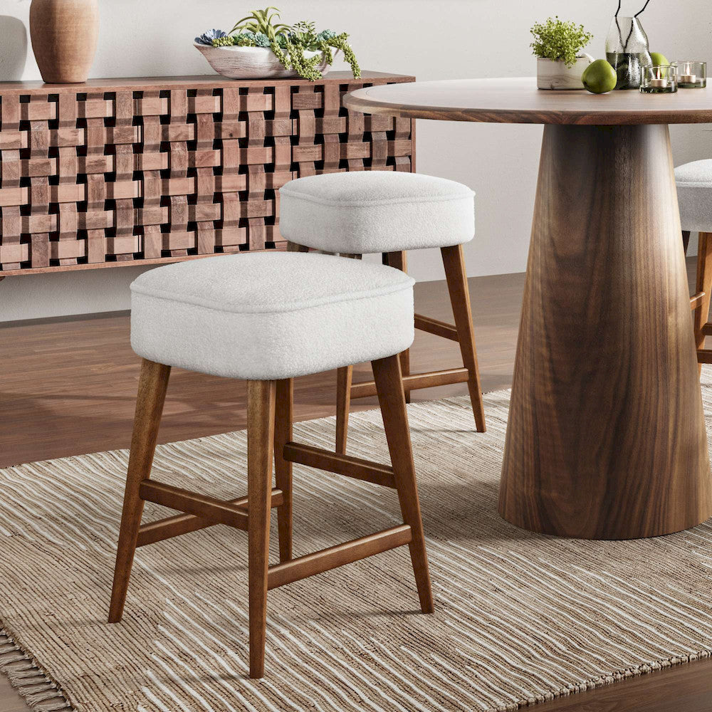 Jofran - Wes Mid-Century Modern Boucle Upholstery Backless Counter Barstool (Set of 2) - Walnut - 2271-WESBLWAL view 8