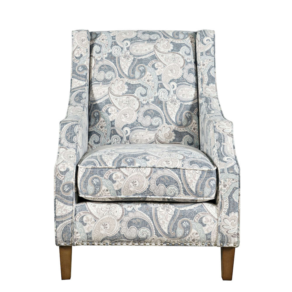 Jofran - Westbrook Paisley Fabric Transitional Upholstered Accent Chair with Nailhead Trim - DUVAL-CH-DENIM view 1