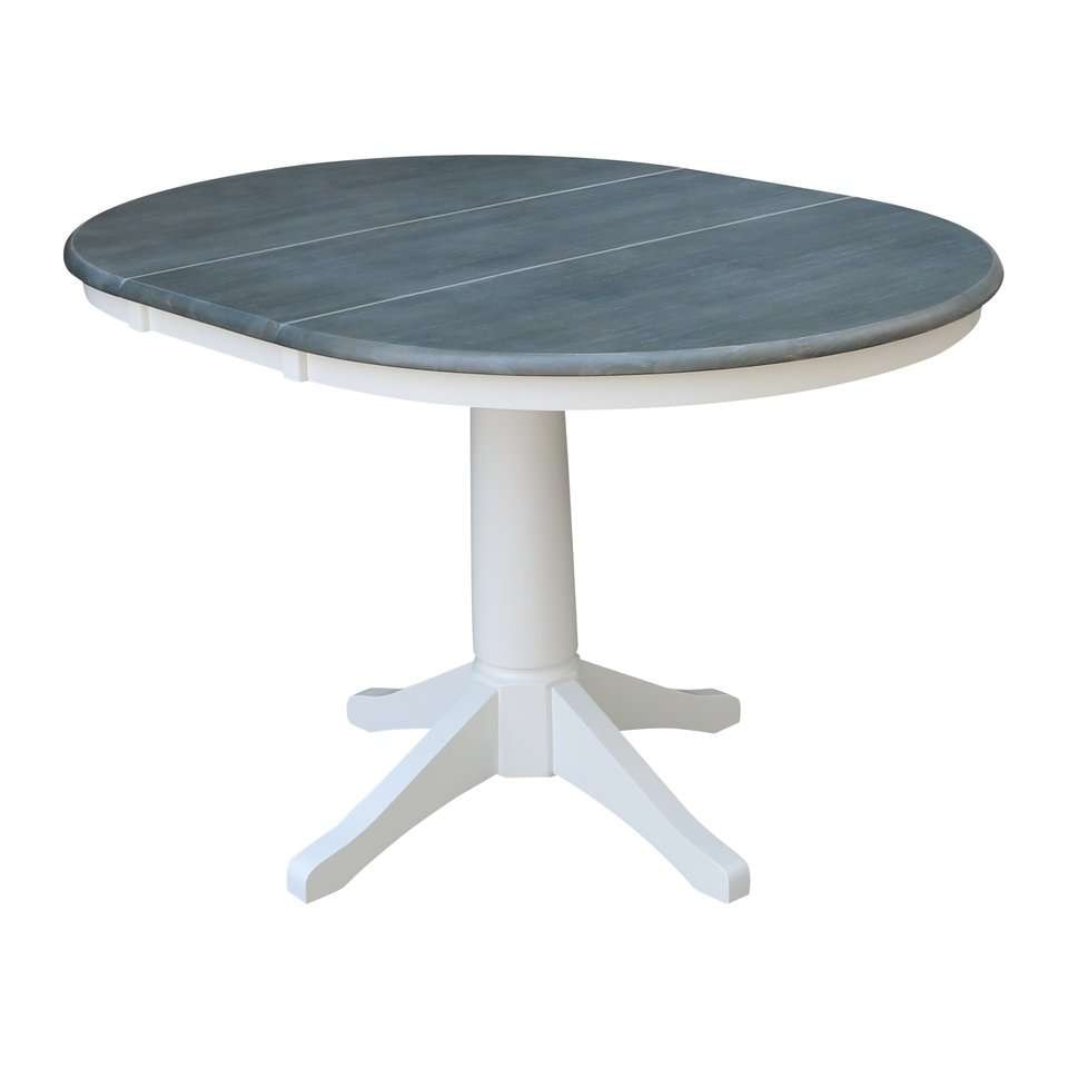 John Thomas Furniture - Dining Essentials - 36in Extension Table Top w/ 30inH Transitional Pedestal in Heather Gray/ White - T05-36RXT_T08-27B veiw 1