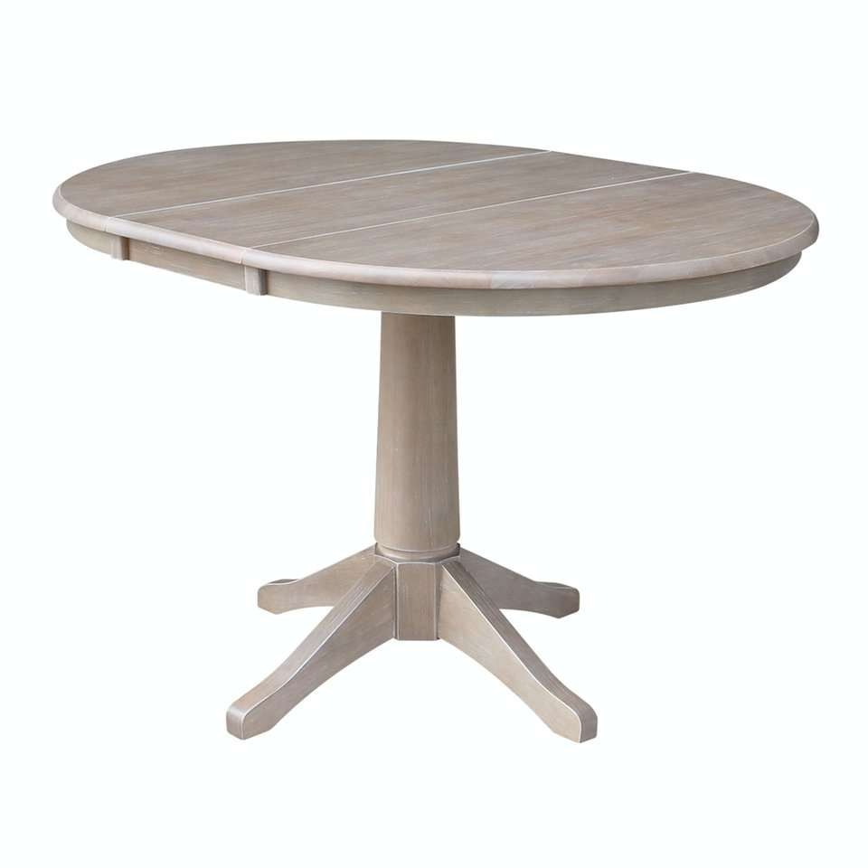John Thomas Furniture - Dining Essentials - 36in Extension Table Top w/30inH Transitional Pedestal in Taupe Gray - T09-36RXT_T09-27B veiw 1