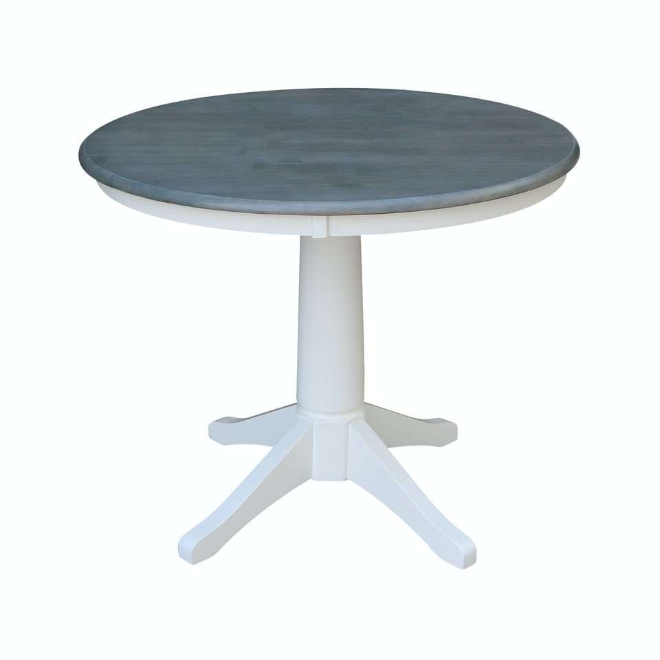 John Thomas Furniture - Dining Essentials - 36 Round Table Top w/ Transitional Pedestal in Heather Gray & White - T05-36RT_T08-27B veiw 1