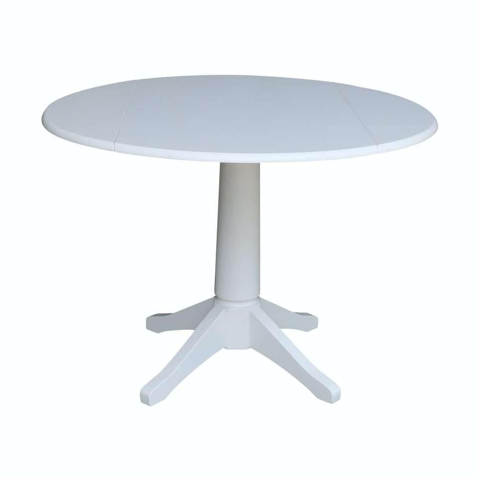John Thomas Furniture - Dining Essentials - 42in Drop Leaf Pedestal Table Top w/30inH Traditional in Pure White - T08-42DPT_T08-27B veiw 1