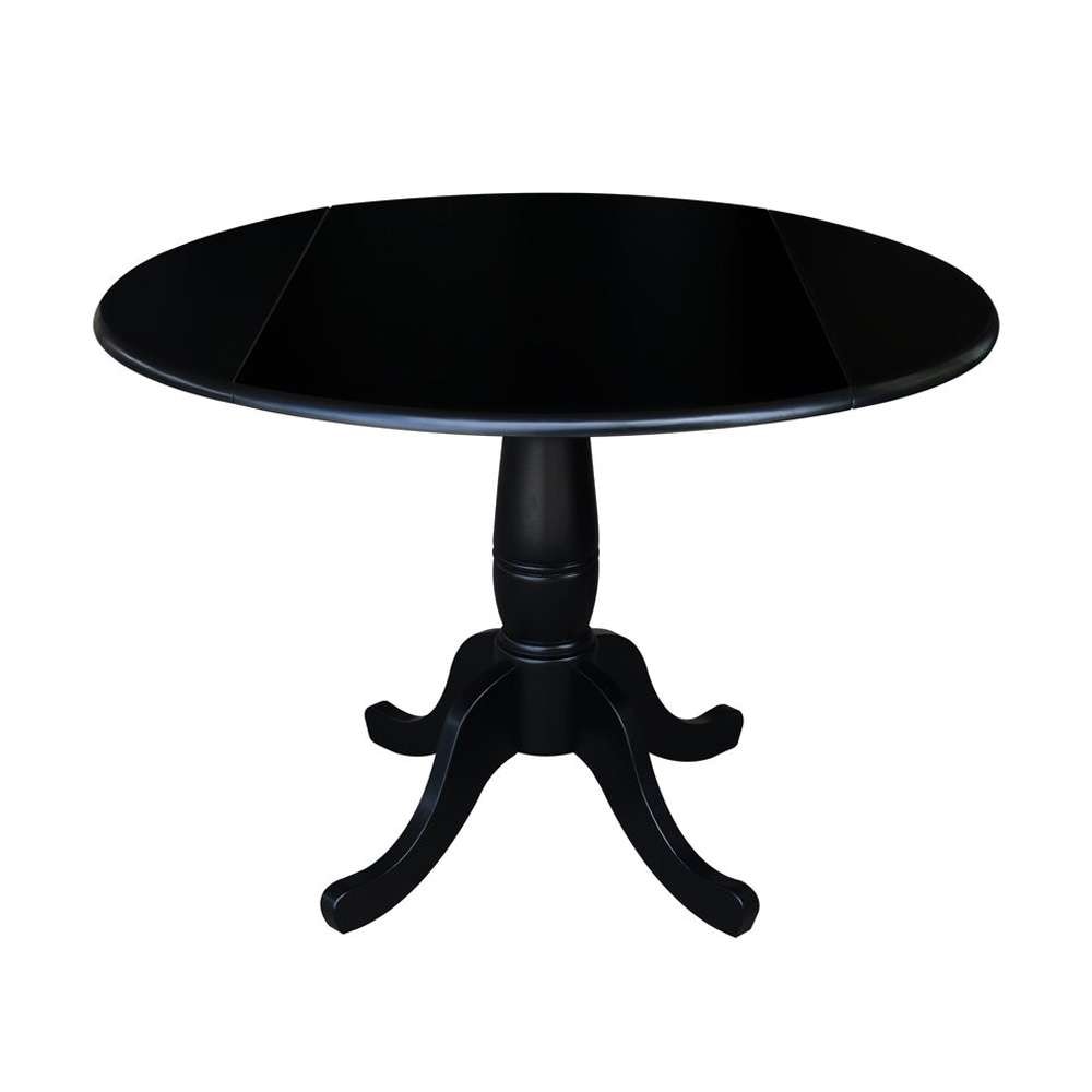 John Thomas Furniture - Dining Essentials - 42in Drop Leaf Table Top w/30inH Traditional Pedestal in Black - T46-42DPT_T46-30P veiw 1