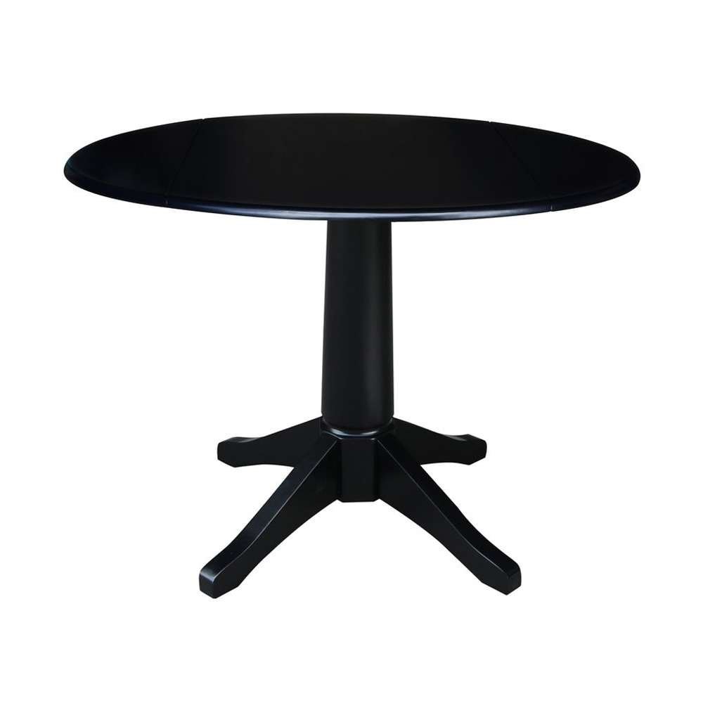 John Thomas Furniture - Dining essentials - 42in Drop Leaf Table Top w/30inH Transitional Pedestal in Black - T46-42DPT_T46-27B veiw 1