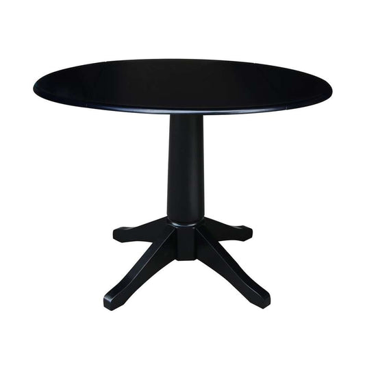 John Thomas Furniture - Dining essentials - 42in Drop Leaf Table Top w/30inH Transitional Pedestal in Black - T46-42DPT_T46-27B veiw 1