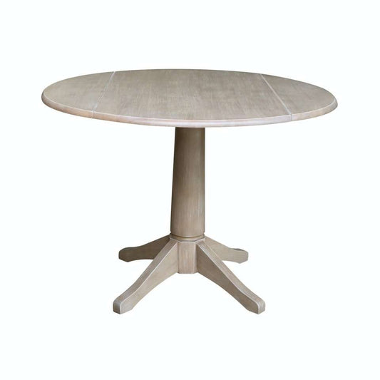 John Thomas Furniture - Dining Essentials - 42in Drop Leaf Table Top w/ 30inH Transitional Pedestal in Taupe Gray - T09-42DPT_T09-27B veiw 1