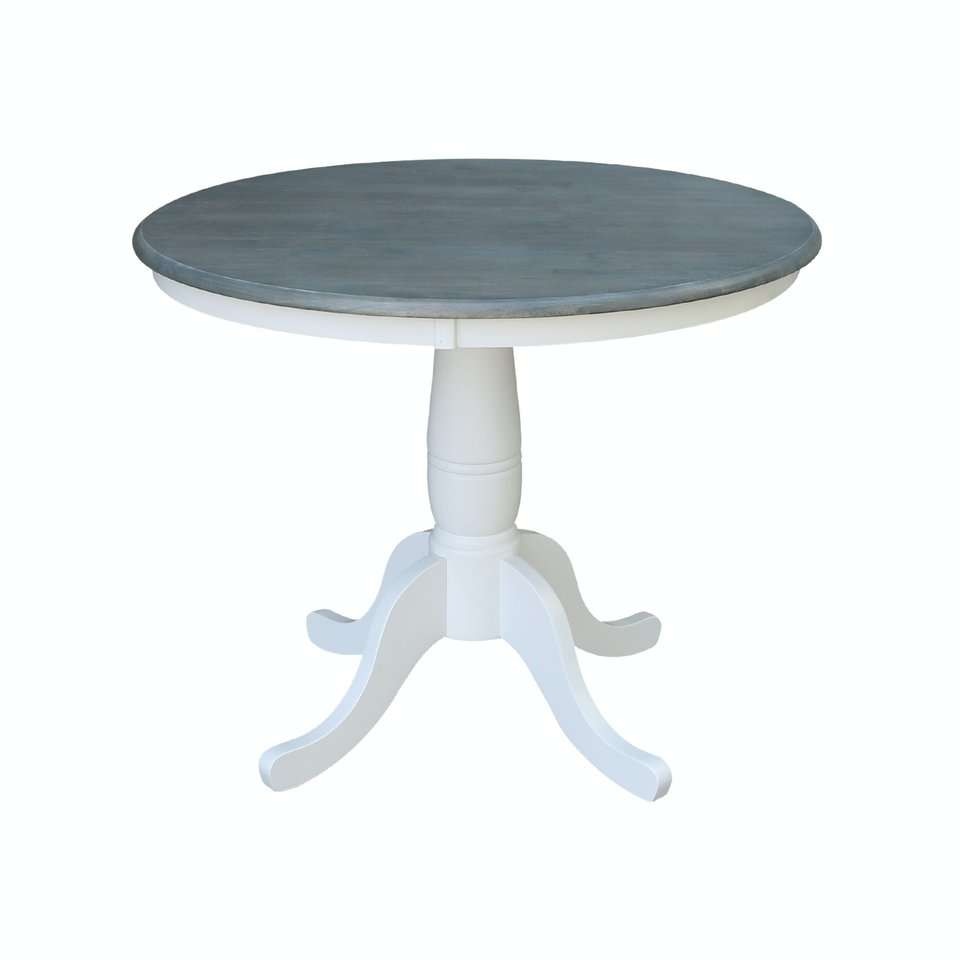 John Thomas Furniture - Dining Essentials - 36in Round Table Top in Heather Gray and White with 30inH Traditional Pedestal in White - T05-36RT_T08-30P veiw 1