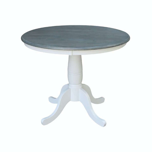 John Thomas Furniture - Dining Essentials - 36in Round Table Top in Heather Gray and White with 30inH Traditional Pedestal in White - T05-36RT_T08-30P veiw 1
