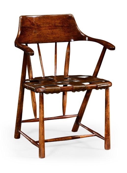 Jonathan Charles Fine Furniture - Country Farmhouse Walnut Smokers Armchair with Webbed Chestnut Medium Leather Seat - 492783-WAL-L002 veiw 1