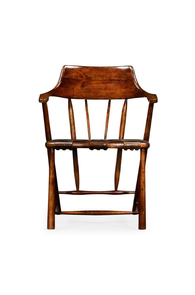 Jonathan Charles Fine Furniture - Country Farmhouse Walnut Smokers Armchair with Webbed Chestnut Medium Leather Seat - 492783-WAL-L002 veiw 2