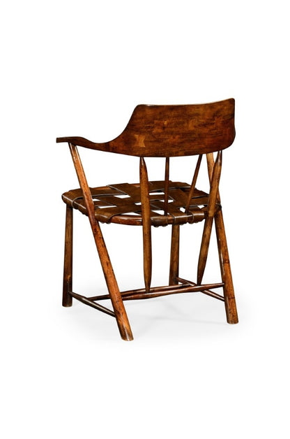 Jonathan Charles Fine Furniture - Country Farmhouse Walnut Smokers Armchair with Webbed Chestnut Medium Leather Seat - 492783-WAL-L002 veiw 3