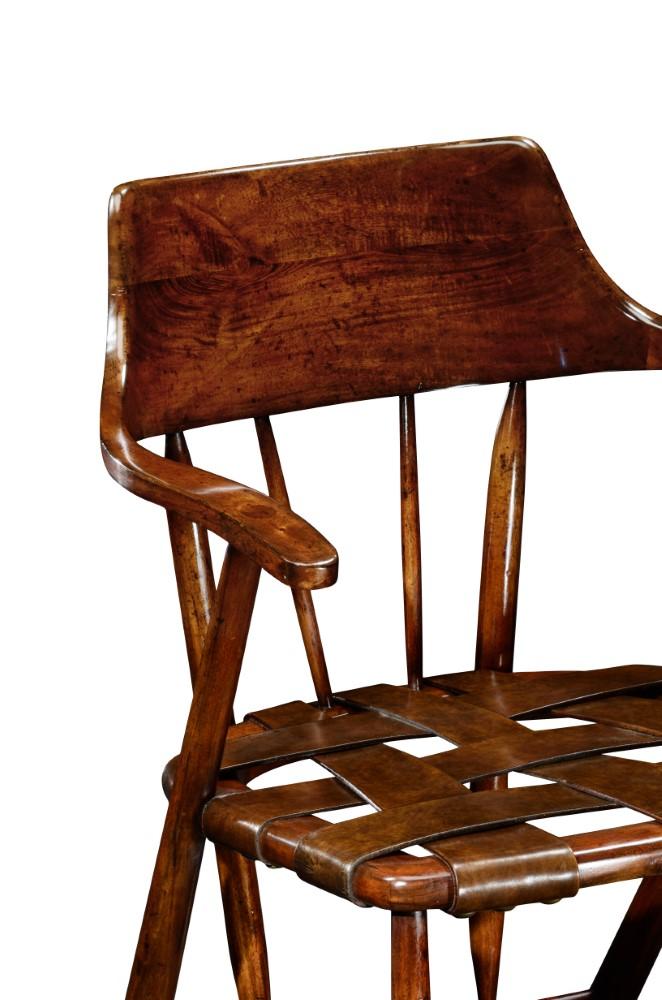 Jonathan Charles Fine Furniture - Country Farmhouse Walnut Smokers Armchair with Webbed Chestnut Medium Leather Seat - 492783-WAL-L002 veiw 4
