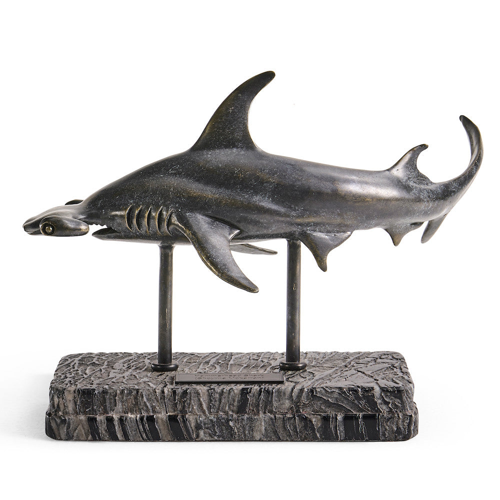 Jonathan Charles Fine Furniture - Arc Hammerhead Shark Bronze Statue with Marble Base - 496216-DRB view 2
