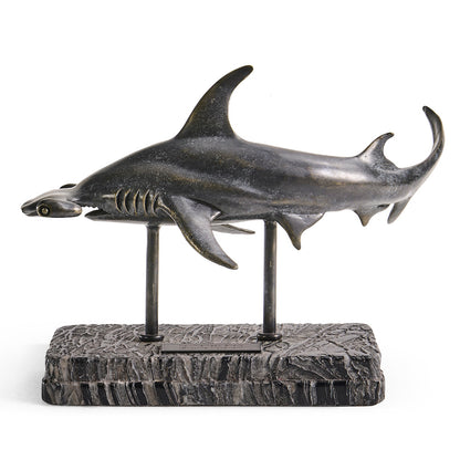 Jonathan Charles Fine Furniture - Arc Hammerhead Shark Bronze Statue with Marble Base - 496216-DRB view 2