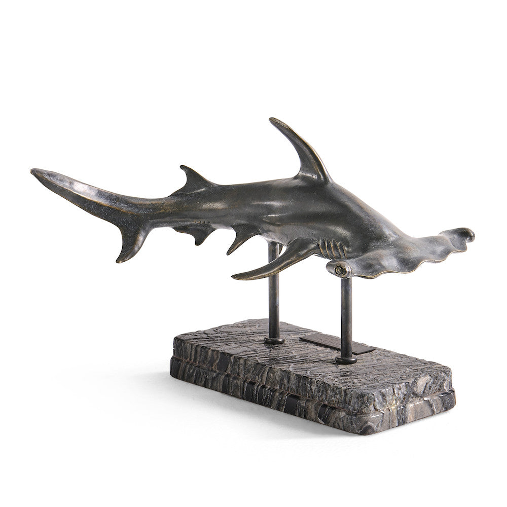 Jonathan Charles Fine Furniture - Arc Hammerhead Shark Bronze Statue with Marble Base - 496216-DRB view 3