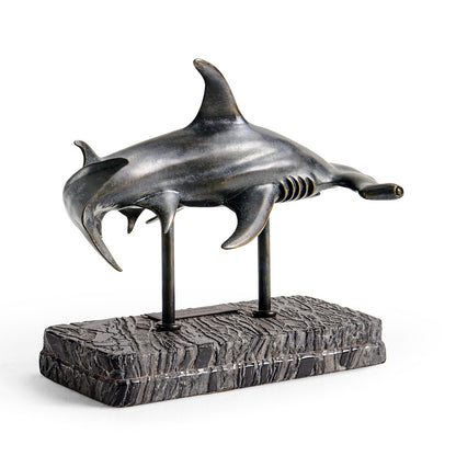 Jonathan Charles Fine Furniture - Arc Hammerhead Shark Bronze Statue with Marble Base - 496216-DRB view 8
