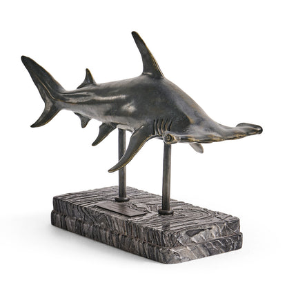 Jonathan Charles Fine Furniture - Glide Hammerhead Shark Bronze Statue with Marble Base - 496217-DRB view 1